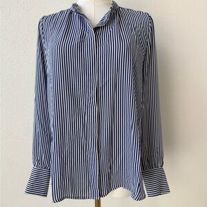 LOFT Navy/White Striped Blouse, like new. Professional and washable